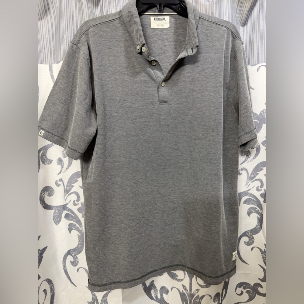 EUC Linksoul Tour Logo Delray Men's Gray Golf Polo Shirt Size L